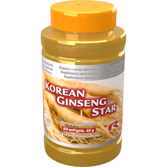 Korean Ginseng Star dietary supplement bottle with 60 softgels for energy and vitality