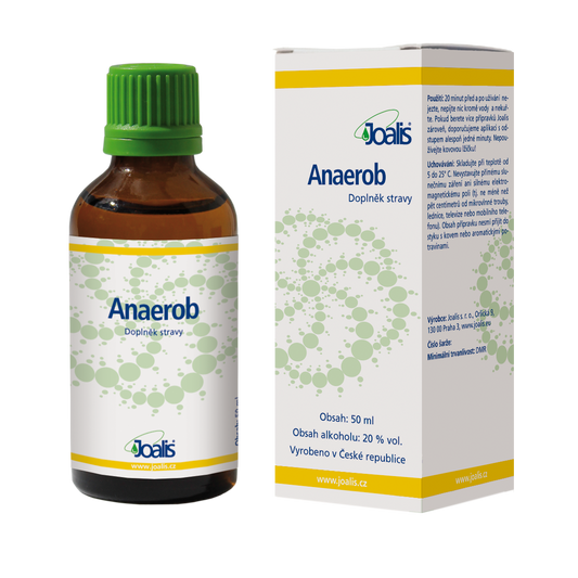 Joalis Anaerob 50ml dietary supplement for anaerobic bacteria support with plant extracts and 20% ethanol in bottle and box