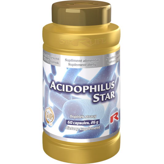 Acidophilus Star probiotic supplement with 60 capsules supporting healthy intestinal microflora and digestion