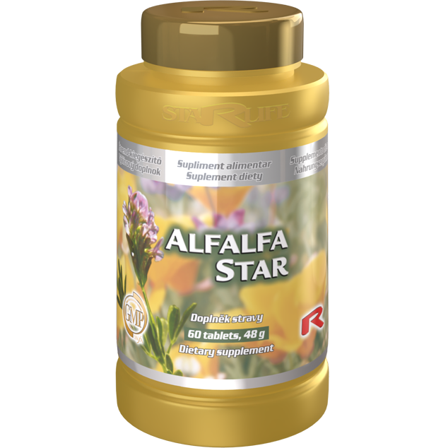 Alfalfa Star dietary supplement bottle with 60 tablets for immune support and wellness