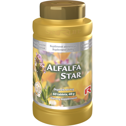 Alfalfa Star dietary supplement bottle with 60 tablets for immune support and wellness