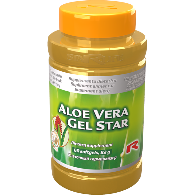 Aloe Vera Gel Star dietary supplement bottle with 60 softgels for detox and healing