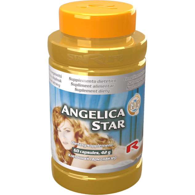 Angelica Star dietary supplement bottle with Angelica sinensis extract capsules for women's health, 60 count
