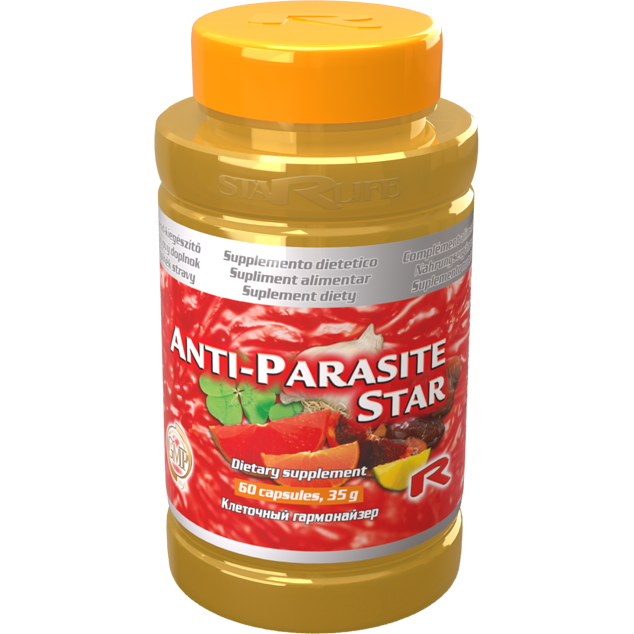 Anti-parasite Star herbal dietary supplement bottle with 60 capsules for fighting parasites and supporting digestive health