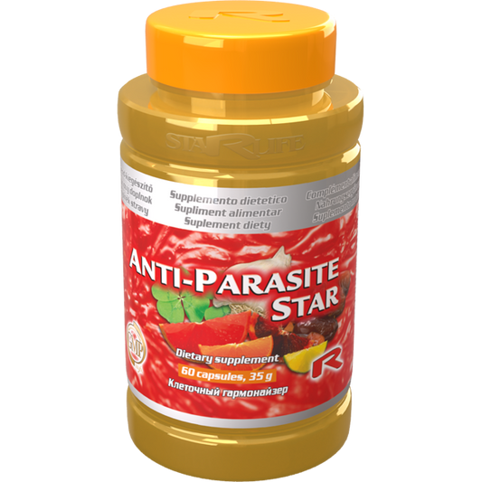 Anti-parasite Star herbal dietary supplement bottle with 60 capsules for fighting parasites and supporting digestive health