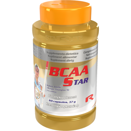 BCAA Star dietary supplement bottle with 60 capsules for muscle support and recovery