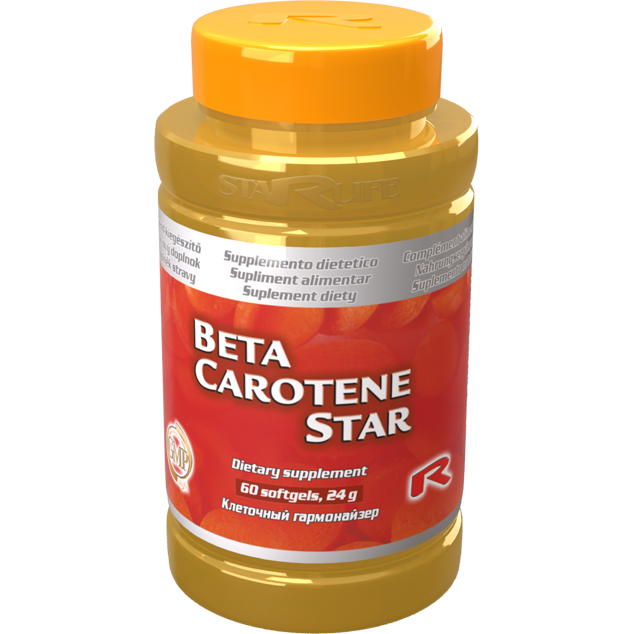 Beta Carotene Star dietary supplement bottle with 60 softgels for immune and skin health