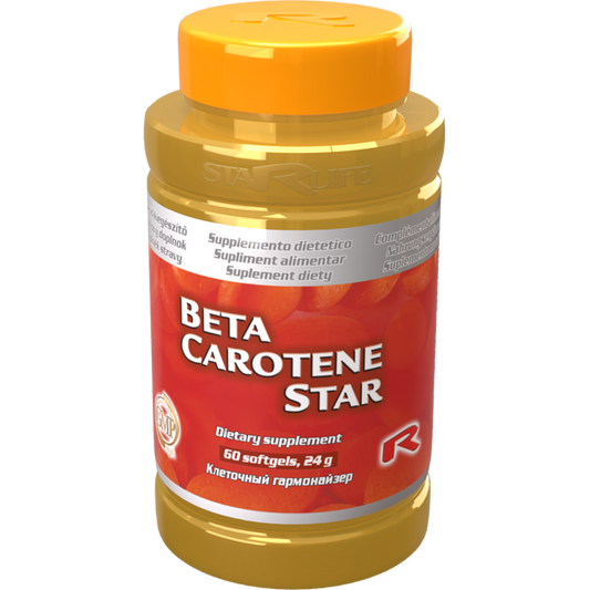 Beta Carotene Star dietary supplement bottle with 60 softgels for immune and skin health