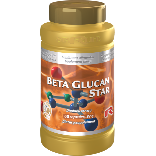 Beta Glucan Star dietary supplement bottle, 60 capsules for immune support and anti-aging benefits