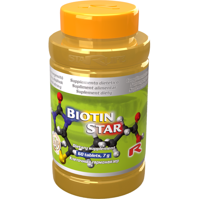 Biotin Star dietary supplement bottle with 60 tablets for skin, hair, and metabolism support