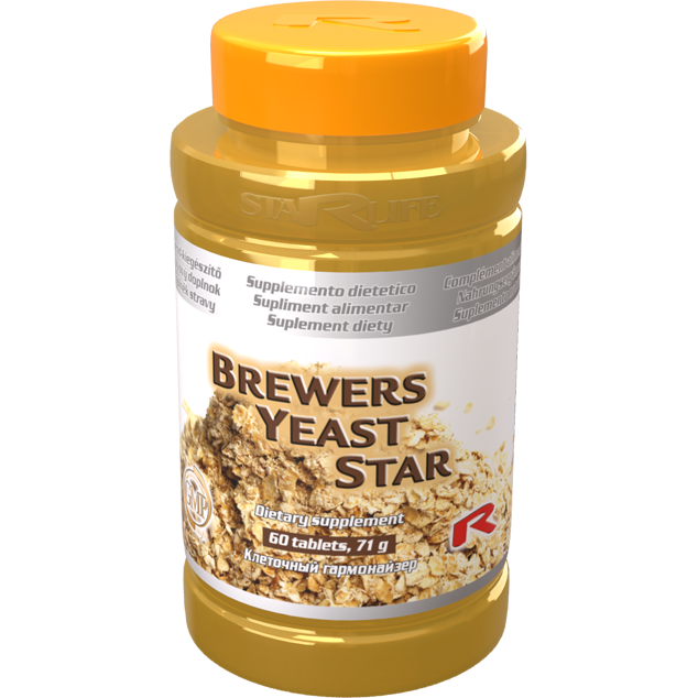 Bottle of Brewers Yeast Star dietary supplement with 60 tablets for hair, skin, nails, and immune support