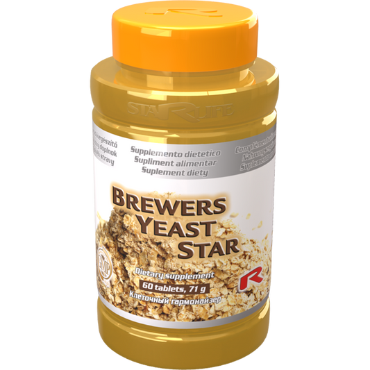 Bottle of Brewers Yeast Star dietary supplement with 60 tablets for hair, skin, nails, and immune support