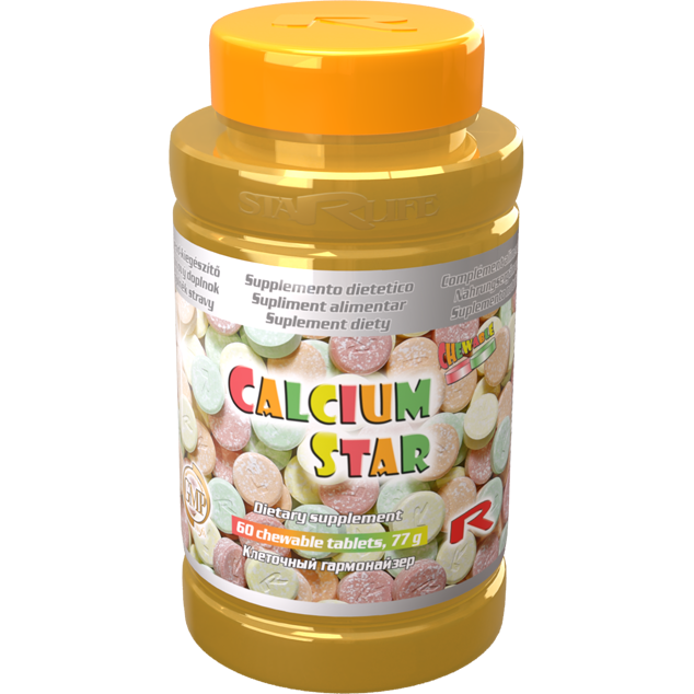 Calcium Star dietary supplement bottle with 60 chewable calcium tablets for bone health