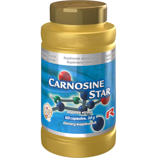 Carnosine Star dietary supplement bottle with 60 capsules for anti-aging and antioxidant support
