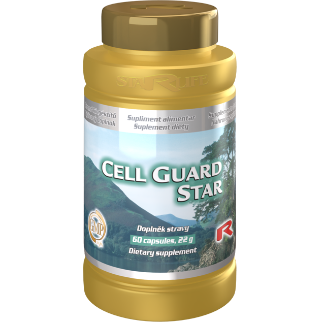 Cell Guard Star antioxidant dietary supplement bottle with 60 capsules for immune support and physical performance enhancement.