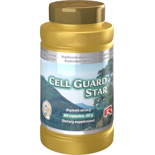Cell Guard Star antioxidant dietary supplement bottle with 60 capsules for immune support and physical performance enhancement.