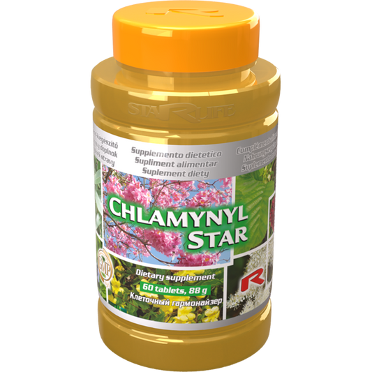 Chlamynyl Star dietary supplement bottle for chlamydia and infection support, 60 capsules