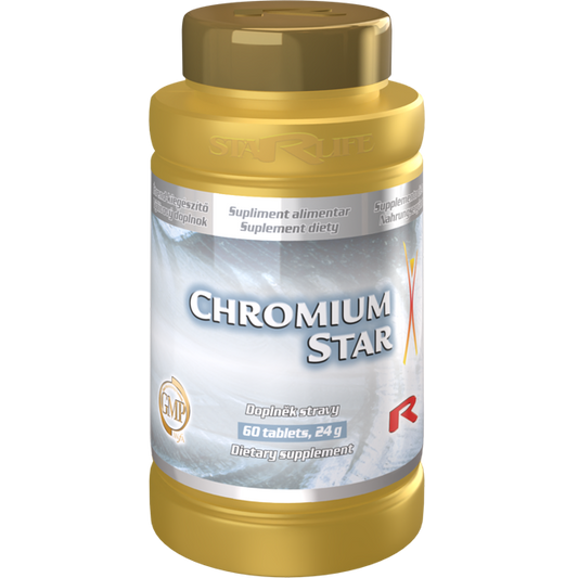 Chromium Star dietary supplement bottle with 120 tablets supporting blood sugar and metabolism balance