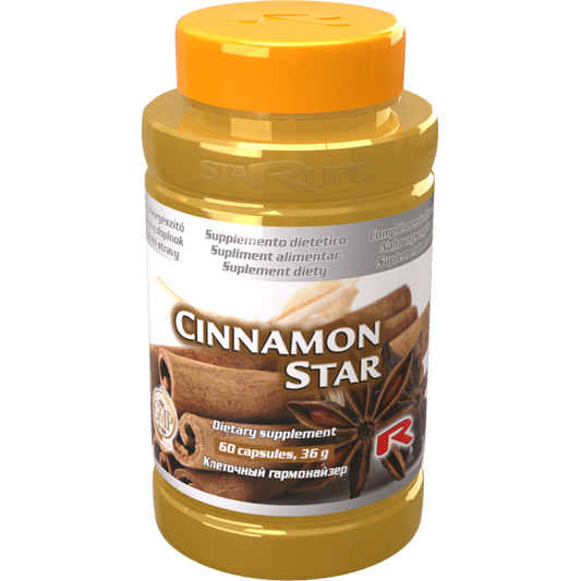Bottle of Cinnamon Star dietary supplement with 60 capsules for digestive and metabolic support