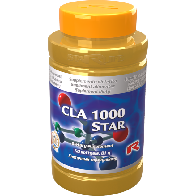 CLA 1000 Star dietary supplement with conjugated linoleic acid for fat degradation and muscle support, 60 softgels