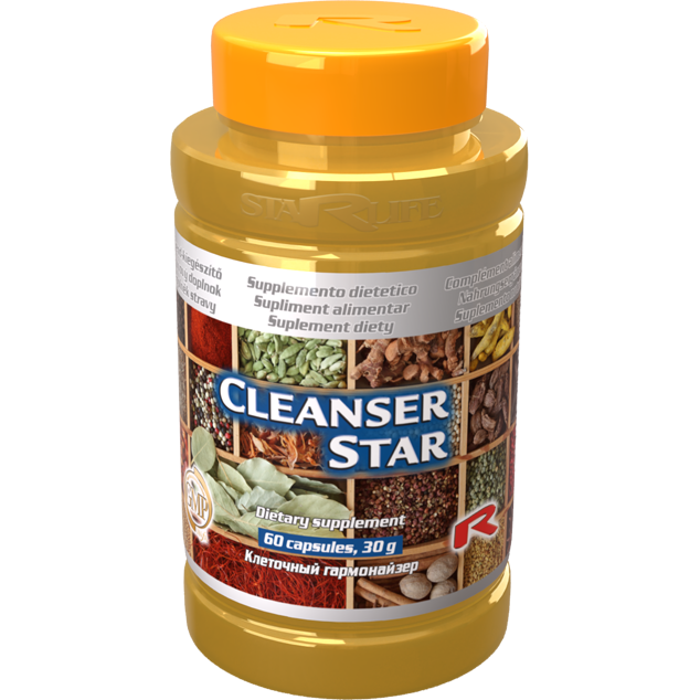 Cleanser Star dietary supplement bottle with Plantago ovata Psyllium Husk for digestion and intestinal health, 60 capsules