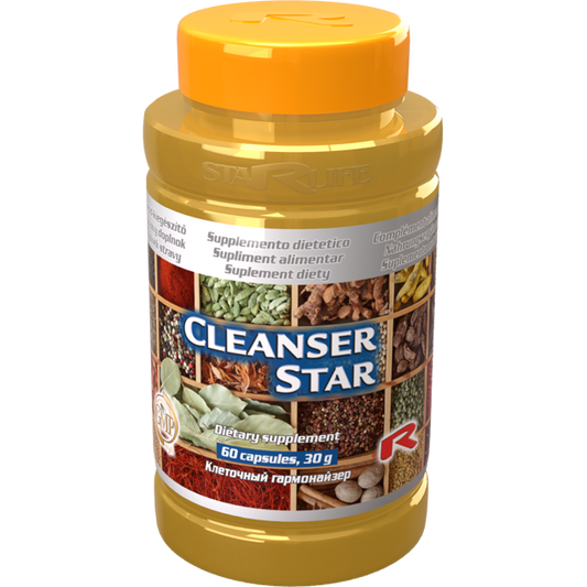 Cleanser Star dietary supplement bottle with Plantago ovata Psyllium Husk for digestion and intestinal health, 60 capsules