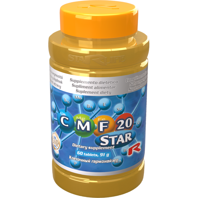 CMF 20 Star dietary supplement bottle with 60 tablets containing vitamins and minerals for health and performance