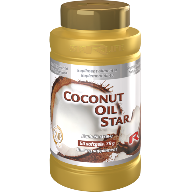 Bottle of Coconut Oil Star dietary supplement with 60 softgels for energy and weight management