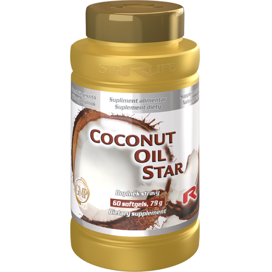 Bottle of Coconut Oil Star dietary supplement with 60 softgels for energy and weight management