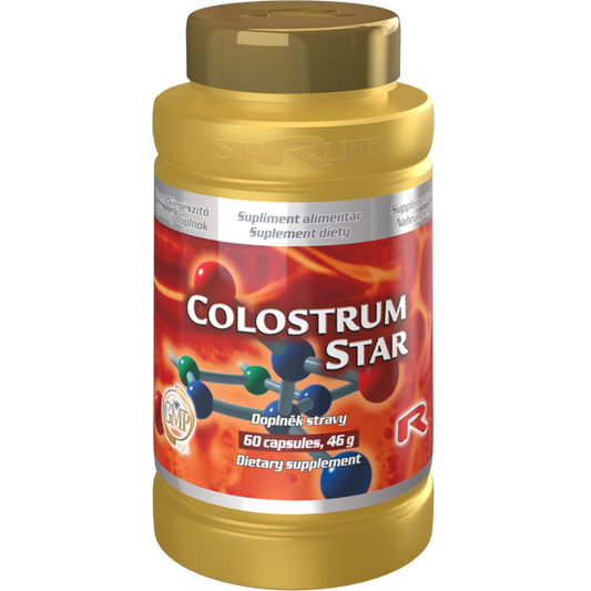 Colostrum Star dietary supplement bottle with 60 capsules supporting immune system and body regeneration