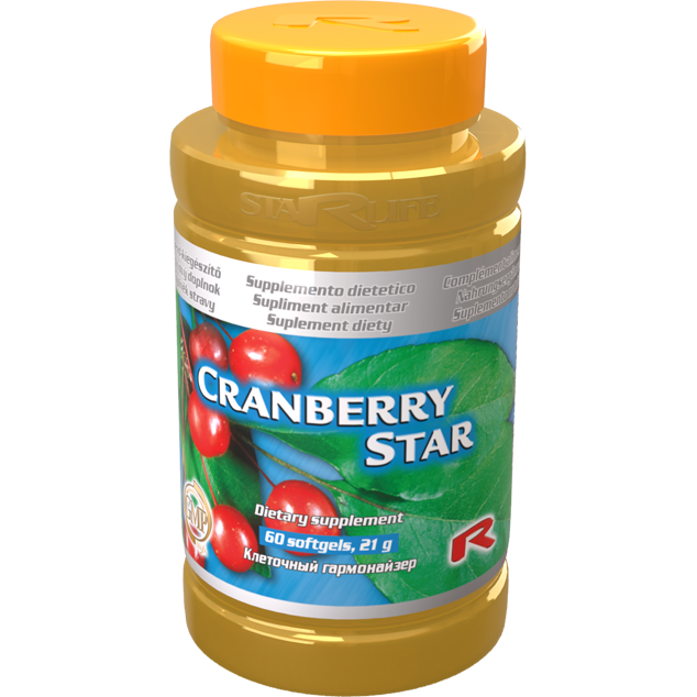 Cranberry Star dietary supplement bottle with 60 softgels for antioxidant and cardiovascular support