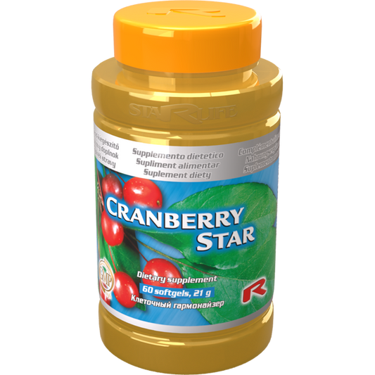 Cranberry Star dietary supplement bottle with 60 softgels for antioxidant and cardiovascular support