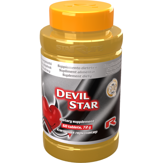 Devil Star 60 cps dietary supplement bottle with orange cap for energy and vitality