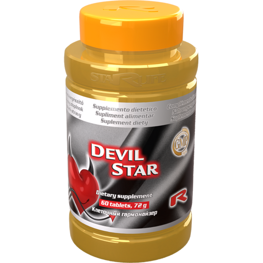 Devil Star 60 cps dietary supplement bottle with orange cap for energy and vitality