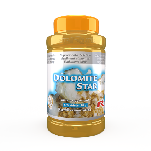 Dolomite Star calcium and magnesium dietary supplement bottle with 60 tablets