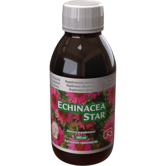 Echinacea Star dietary supplement bottle 120ml with purple coneflower extract and vitamins for immune support