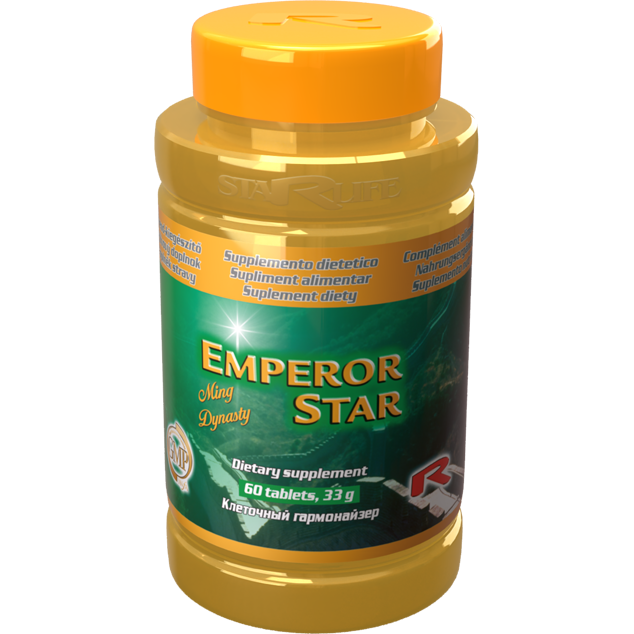 Emperor Star dietary supplement bottle with 60 tablets for immune support and stress relief