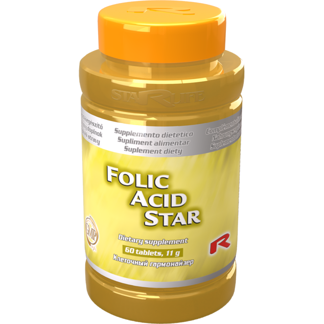 Folic Acid Star dietary supplement bottle with 120 tablets for immune and cell support