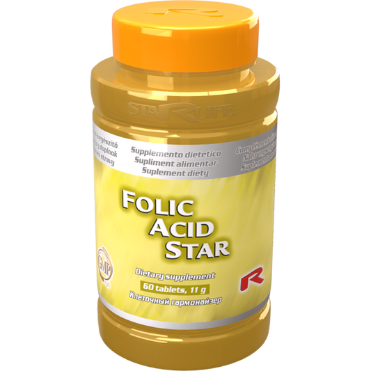 Folic Acid Star dietary supplement bottle with 120 tablets for immune and cell support