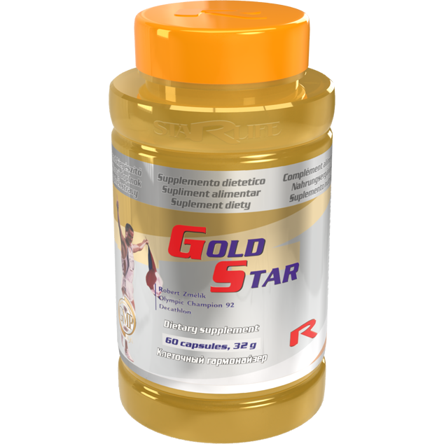Gold Star dietary supplement with medicinal mushrooms Cordyceps sinensis and Ganoderma lucidum for immune support and vitality, 60 capsules