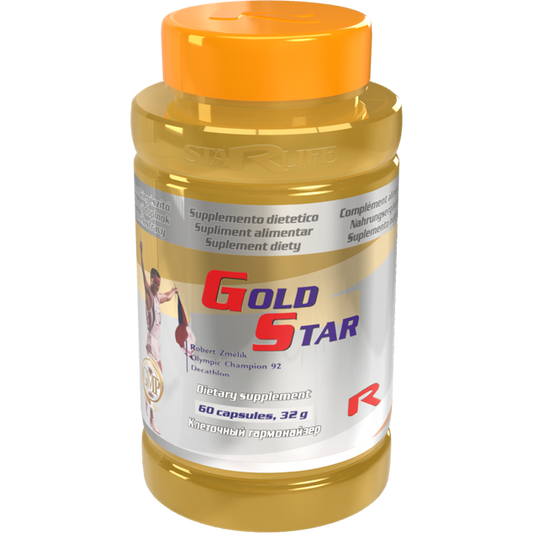 Gold Star dietary supplement with medicinal mushrooms Cordyceps sinensis and Ganoderma lucidum for immune support and vitality, 60 capsules