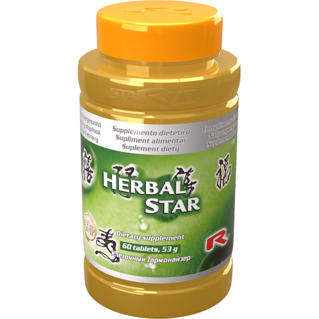 Herbal Star dietary supplement bottle with Camellia sinensis and herbal ingredients, 60 tablets