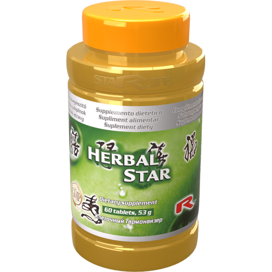 Herbal Star dietary supplement bottle with Camellia sinensis and herbal ingredients, 60 tablets
