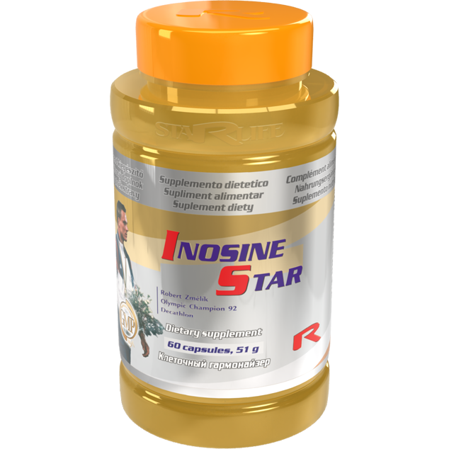 Inosine Star dietary supplement bottle with 60 capsules for energy and muscle performance enhancement