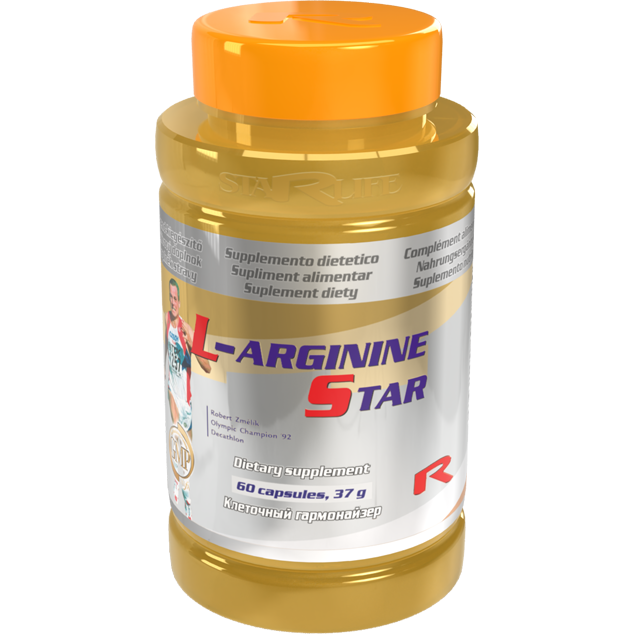 L-Arginine Star dietary supplement bottle with 60 capsules for muscle growth and fat metabolism
