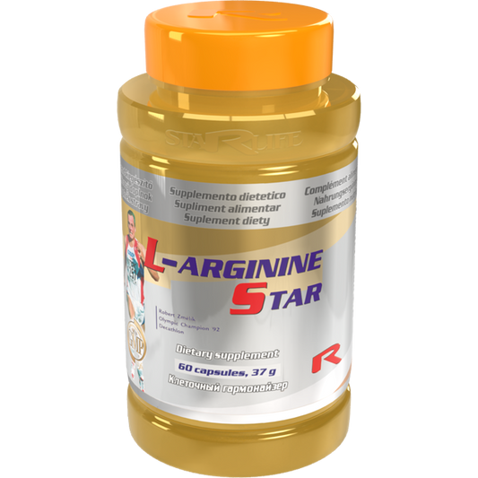 L-Arginine Star dietary supplement bottle with 60 capsules for muscle growth and fat metabolism