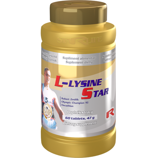 L-Lysine Star dietary supplement bottle with 60 tablets for muscle and tissue support