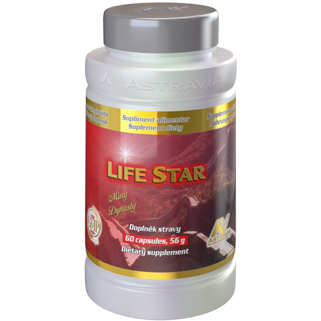 Life Star dietary supplement bottle with Polygonum multiflorum for anti-aging and energy enhancement, 60 capsules