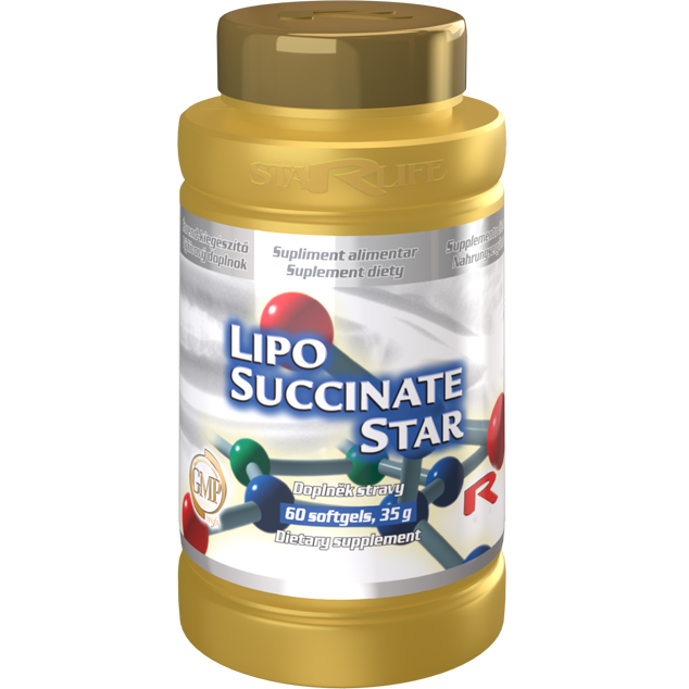 Lipo Succinate Star dietary supplement bottle with alpha lipoic acid and vitamin E, 60 softgels