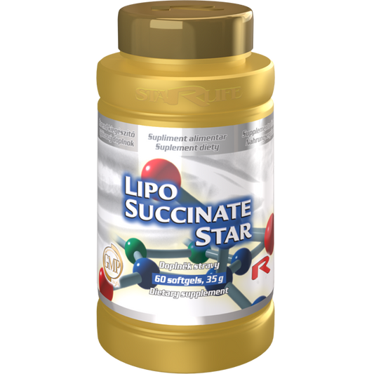 Lipo Succinate Star dietary supplement bottle with alpha lipoic acid and vitamin E, 60 softgels
